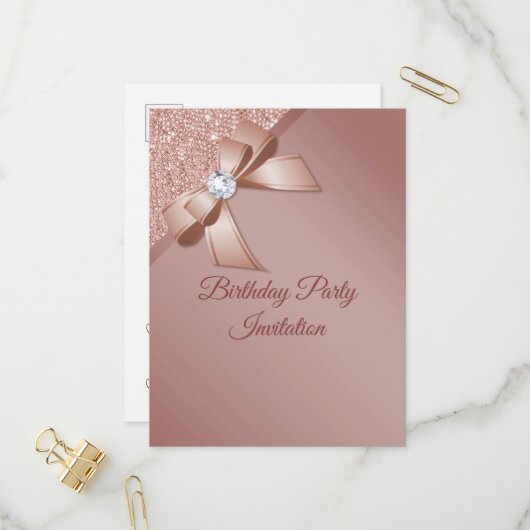スパークルズ&バラ金ゴールドグラマールバースデーパーティー インビテーションポストカード (正面/裏面インサイチュ)