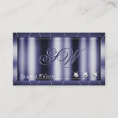 スパークルダイヤモンドとモノグラムを使用したエレガンスブルー 名刺 (正面)