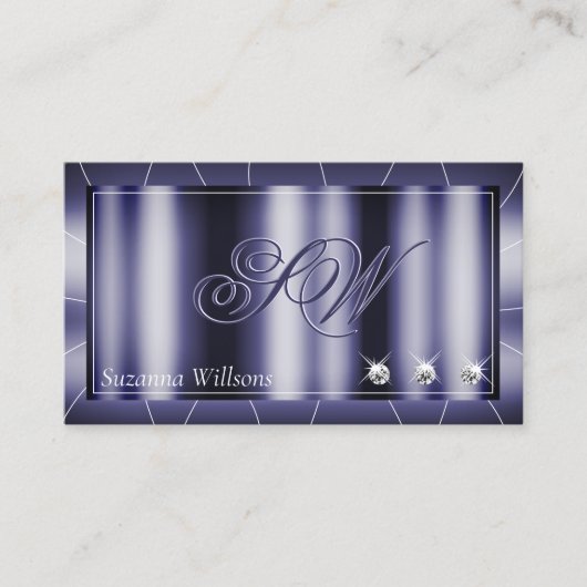 スパークルダイヤモンドとモノグラムを使用したエレガンスブルー 名刺 (正面)