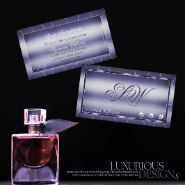 スパークルダイヤモンドとモノグラムを使用したエレガンスブルー 名刺