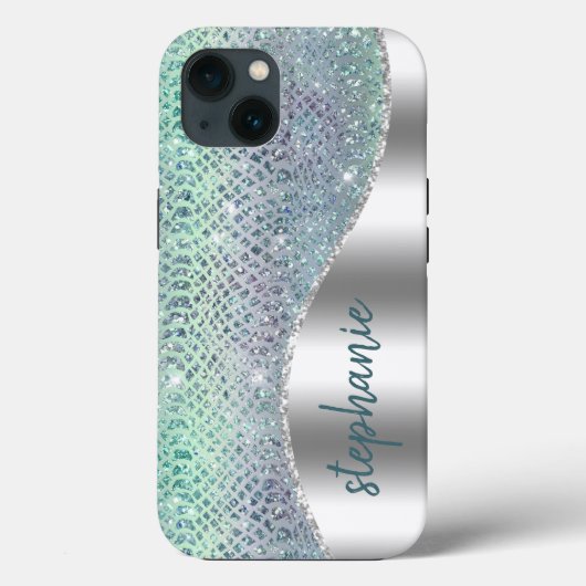 スパークルダイヤモンドのヘビ柄パーソナライズデザイン Case-Mate iPhoneケース (裏面)