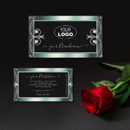 スパークルダイヤモンドを追加ロゴを追加するスクワイグド黒とティール（緑がかった色） 名刺