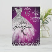 スパークルダイヤモンドドレスピンクシルバースウィート16 招待状 (スタンド正面)