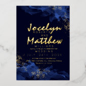 スパークルダスティブルー金ゴールド水色結婚の 箔招待状 (正面)