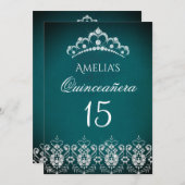 スパークルティアラシルバーティール(緑がかった色)キンセアニェラ招待状 招待状 (正面/裏面)