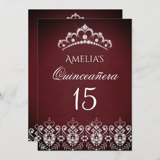 スパークルティアラシルバーブルゴーニュキンセアニェラ 招待状 (正面/裏面)