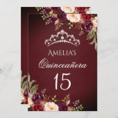 スパークルティアラシルバーブルゴーニュフローラキンセアニェラ 招待状 (正面/裏面)