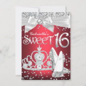 スパークルティアラヒールズスウィート16招待状レッド 招待状 (正面)