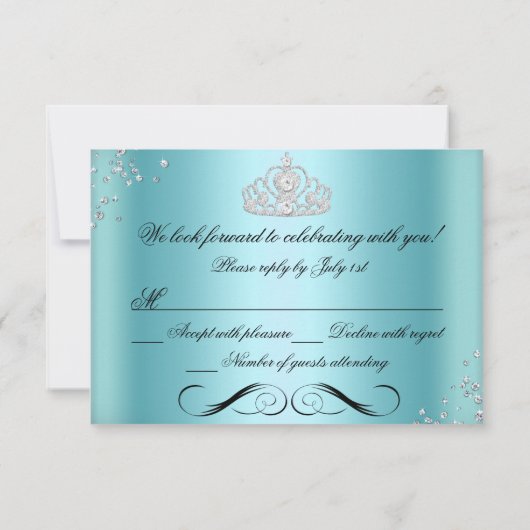 スパークルティアラヒールティール（緑がかった色）スウィート16出欠 出欠カード (裏面)