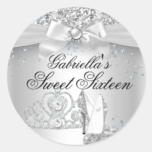 スパークルティアラ&ハイルシルバー16ステッカー ラウンドシール (正面)