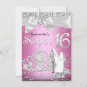 スパークルティアラ&ヒールズスウィート16招待状ピンク 招待状 (正面)