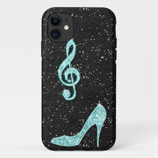 スパークルティールミュージックノート＆ハイヒール Case-Mate iPhoneケース (裏面)