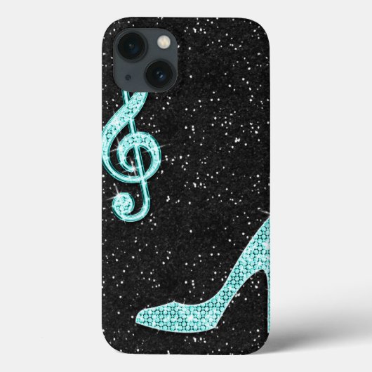 スパークルティールミュージックノート&ハイヒール Case-Mate iPhoneケース (裏面)