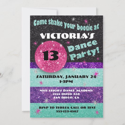 スパークルディスコダンスパーティの招待状 招待状 (正面)