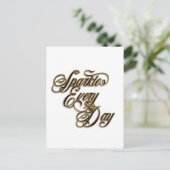 スパークルデイブラック金ゴールドグリッターワードアート ポストカード (スタンド正面)