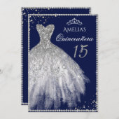 スパークルドレスシルバーネイビーキンセアニェラ招待状 招待状 (正面/裏面)