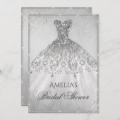 スパークルドレスシルバーブライダルシャワー招待 招待状 (正面/裏面)