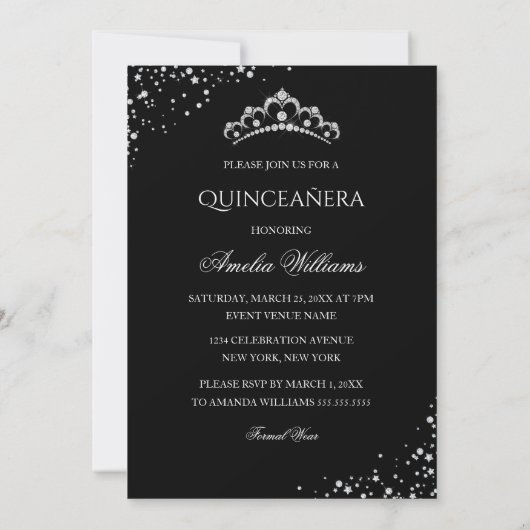 スパークルドレスシルバーブラックキンセアニェラ招待状 招待状 (裏面)