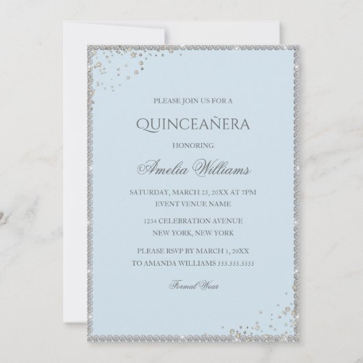 スパークルドレスシルバーブルーキンセアニェラ招待状 招待状 (裏面)