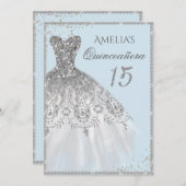 スパークルドレスシルバーブルーキンセアニェラ招待状 招待状 (正面/裏面)