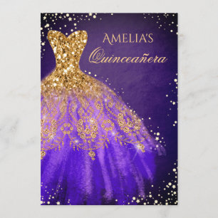 スパークルドレスパープル金ゴールドキンセアニェラ招待状 招待状