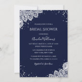 スパークルドレスホワイトレースネイビーブライダルシャワー 招待状 (裏面)