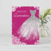 スパークルドレスホワイトレースピンクキンセアニェラ 招待状 (スタンド正面)