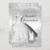 スパークルドレス&ティアラシルバーキンセアニェラ招待状 招待状 (正面/裏面)