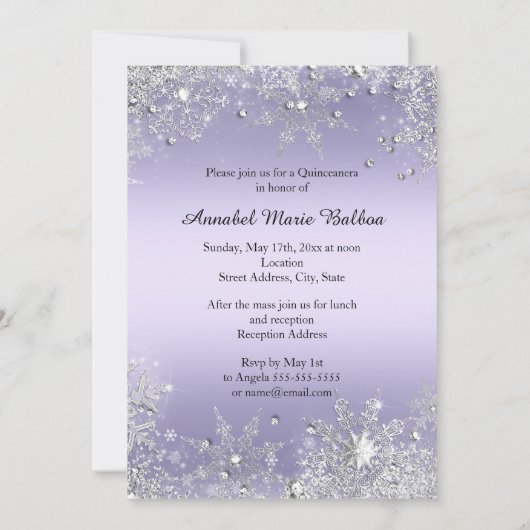 スパークルドレス&ティアラパープルキンセアニェラ招待状 招待状 (裏面)