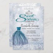 スパークルドレス、ティアラプリンセス《写真》ぼけ味スウィート16 招待状 (正面/裏面)