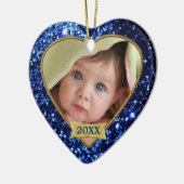スパークルハート（青）フォトフレームオーナメント セラミックオーナメント (左)