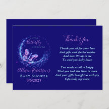 スパークルバタフライガールベビーシャワーサンキューカード