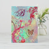 スパークルバタフライ2 青い結婚式のモノグラム 招待状 (スタンド正面)