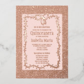 スパークルバラゴールドフォイルキンセアニラ招待状ピンク 箔シーズンカード (正面)