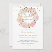 スパークルバラリースピンク金ゴールドブライダルシャワー 招待状 (正面)