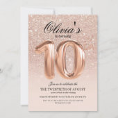 スパークルバラ金ゴールドグラデーショングリッター10誕生日 招待状 (正面)