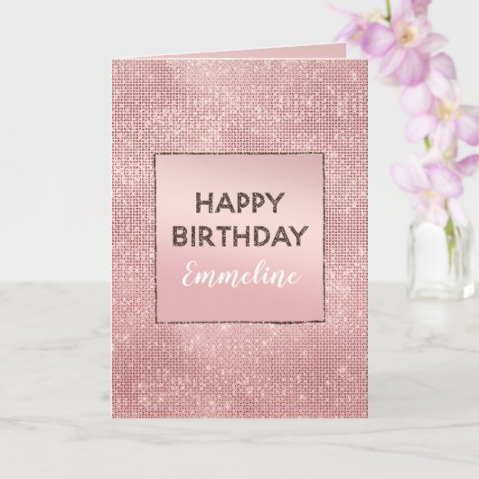 スパークルバラ金ゴールドグラムブラウングリッター誕生日 カード (蘭)