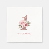 スパークルバラ金ゴールドグリッターとフローラ1歳の誕生日 スタンダードカクテルナプキン (正面)