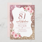 スパークルバラ金ゴールドグリッターとフローラ81歳の誕生日 招待状 (正面/裏面)