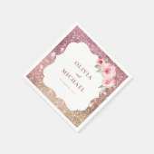 スパークルバラ金ゴールドグリッターと結婚フローラ スタンダードカクテルナプキン (角)