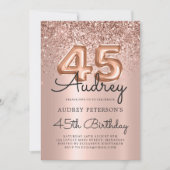 スパークルバラ金ゴールドグリッターバルーン45誕生日 招待状 (正面)