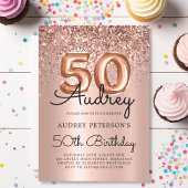 スパークルバラ金ゴールドグリッターバルーン50誕生日 招待状