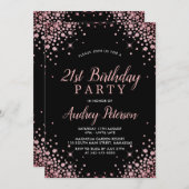 スパークルバラ金ゴールドグリッターブラック21歳の誕生日 招待状 (正面/裏面)