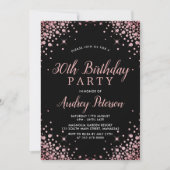 スパークルバラ金ゴールドグリッターブラック30th誕生日 招待状 (正面)