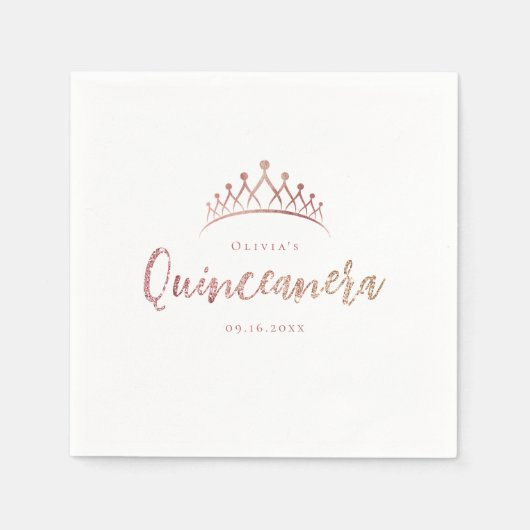 スパークルバラ金ゴールドグリッター及びフローラブライダルシャワー スタンダードカクテルナプキン (正面)