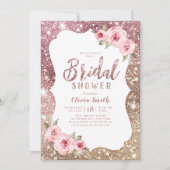 スパークルバラ金ゴールドグリッター及びフローラブライダルシャワー 招待状 (正面)