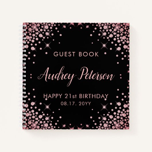 スパークルバラ金ゴールドグリッター21stバースデーゲストブック ノートブック (正面)