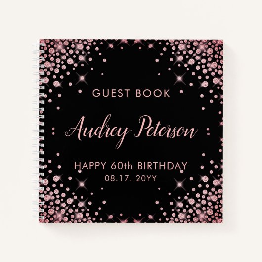スパークルバラ金ゴールドグリッター60th誕生日ゲストブック ノートブック (正面)