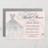 スパークルバラ金ゴールドシルバードレスリングや輪ブライダルシャワー 招待状 (正面/裏面)