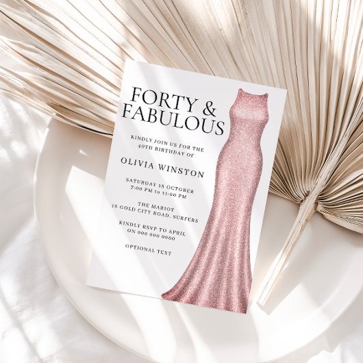スパークルバラ金ゴールドドレス女性40th誕生日パーティー 招待状